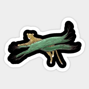 leopard stretched out on tree branches Sticker